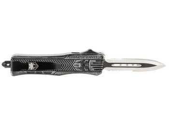 CobraTec Knives SSWCTK1SDAG1SS CTK-1 Small 2.75" OTF Dagger Part Serrated D2 Steel Blade/ Stonewashed Aluminum Handle Features Glass Breaker Includes Pocket Clip
