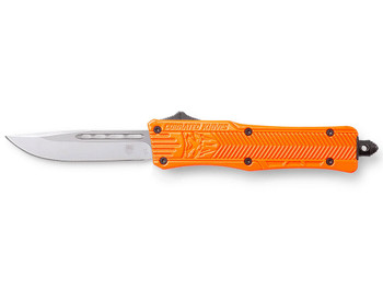 CobraTec Knives SORCTK1SDNS CTK-1 Small 2.75" OTF Drop Point Plain D2 Steel Blade/Orange Aluminum Handle Features Glass Breaker Includes Pocket Clip