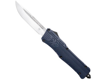 CobraTec Knives LNYCCTK1LDNS CTK-1 Large 3.75" OTF Drop Point Plain D2 Steel Blade/NYPD Blue Aluminum Handle Features Glass Breaker Includes Pocket Clip