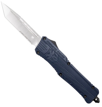 CobraTec Knives LNYCTK1LTS CTK1  Large 3.75 OTF Tanto Part Serrated D2 Steel BladeNYPD Blue Aluminum Handle Features Glass Breaker Includes Pocket Clip UPC: 099654025132