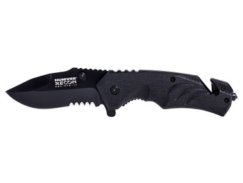 Humvee Adventure Gear HMVKTR15 Tactical Recon 3" Folding Drop Point Part Serrated Black Stainless Steel Blade/Black Textured Features Glass Breaker/Seat Belt Cutter Includes Pocket Clip