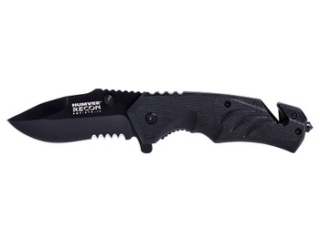 Humvee Adventure Gear HMVKTR15 Tactical Recon 3" Folding Drop Point Part Serrated Black Stainless Steel Blade/Black Textured Features Glass Breaker/Seat Belt Cutter Includes Pocket Clip