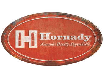 Hornady 99144 Oval Sign Rustic Red White Aluminum 12" x 18