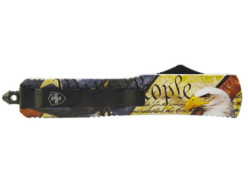 Templar Knife MZEG321 Premium Weighted Eagle Slim 3.16" OTF Drop Point Plain Black Oxide Stonewashed D2 Steel Blade, 4.93" Eagle w/"We The People" Aluminum Zinc Alloy Handle