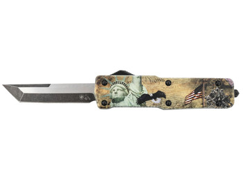 Templar Knife SZLIB221 Premium Weighted Liberty Small 3" OTF Tanto Plain Black Oxide Stonewashed D2 Steel Blade, 4.50" Gold w/Statue of Liberty/Flag/Eagle Aluminum Zinc Alloy Handle