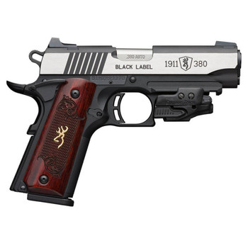 Browning 051952492 1911380 Black Label Medallion 380 ACP 4.25 81 Black Stainless Steel Slide Rosewood with Integrated Gold Buck Mark Inlay Grip 3Dot Sights Includes Crimson Trace Laser UPC: 023614739555