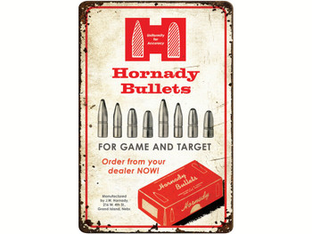 Hornady 99145 Bullets Tin Sign Rustic Red White Aluminum 12" x 18