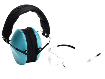 Pyramex VGCOMBO410 Low-Profile Combo Kit Scratch Resistant Clear Lens & Frame with Rubber Temple Tips Powder Blue Low-Profile Earmuffs