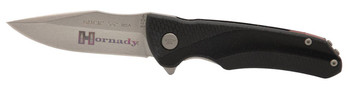 Hornady 99143   Folding Plain Satin w Laser Engraved Logo 420HC SS Blade Black GFN Handle Includes Pocket Clip UPC: 090255991437