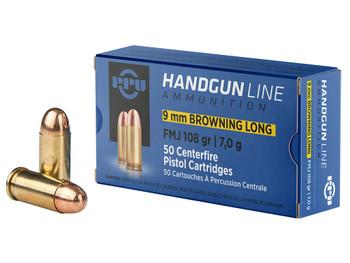 PPU PPH9BL9mm Browning Long 108gr Full Metal Jacket 50 Per Box/20 Case