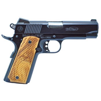 TriStar 85624 American Classic Commander 1911 9mm Luger 91 4.25 Stainless Steel Barrel Blued Serrated Steel Slide Blued Steel Frame wBeavertail Wood Grip UPC: 713780856247