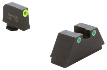 AmeriGlo GL333 Optic Compatible Sight Set for Glock  Black  XL Tall Green Tritium with Lumigreen Outline Front Sight XL Tall Green Tritium with White Outline Rear Sight UPC: 644406904601