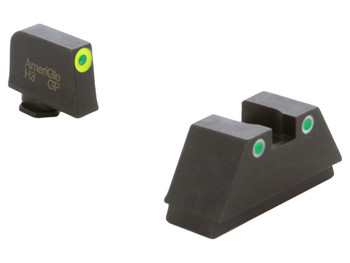 AmeriGlo GL333 Optic Compatible Sight Set for Glock XL Tall Green Tritium LumiGreen Outline Front Sight-Green Tritium White Outline Rear Sight