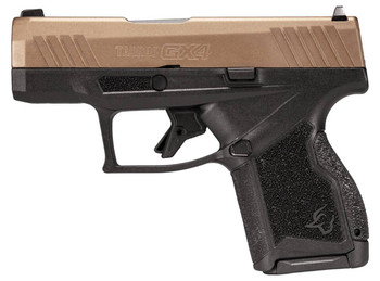 Taurus 1GX4M93L GX4  MicroCompact 9mm Luger 111 3 Satin Black DLC Steel Barrel Midnight Bronze Cerakote Serrated Slide Black Stainless Steel Frame Black Polymer Grips UPC: 725327935995