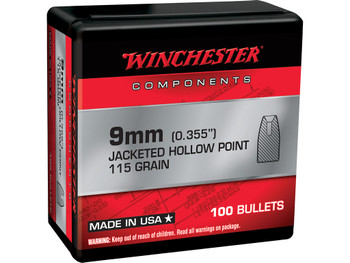 Winchester Ammo WB9JHP115X Centerfire Handgun Reloading 9mm 115gr Jacketed Hollow Point 100 Per Box/10 Case