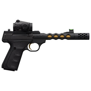 Browning 051582490 Buck Mark Vision 22 LR Caliber with 5.90 Barrel 101 Capacity Matte Black Aluminum Frame Ported Barrel with Gold Inner Cerakote  Black Rubber Overmolded Grip UPC: 023614853954
