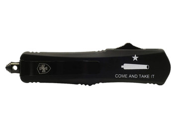 Templar Knife LCATII531 Gen II Come And Take It Small 2.69" OTF Tanto Part Serrated Black Oxide 440C SS Blade, 4.31" Black "Come And Take It" w/Cannon Aluminum Handle, Glass Breaker