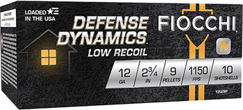 Fiocchi 12LE9P Defense Dynamics Low Recoil 12 Gauge 2.75 1 Buck Shot 10 Per Box 25 UPC: 762344713205