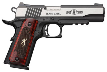 Browning 051969492 1911380 Black Label Medallion Pro 380 ACP 4.25 81 Matte Black Stainless Steel with Black Accents Rosewood with Integrated Gold Buck Mark Inlay Grip Fixed 3Dot Picatinny Rail UPC: 023614850984