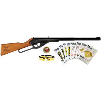 Daisy 994105403 Buck Shooting Kit Spring Piston 177 BB 400rd Shot 350 fps Black BarrelRec Stained Hardwood Furniture Includes GlassesPremium AmmoTargets UPC: 039256841051