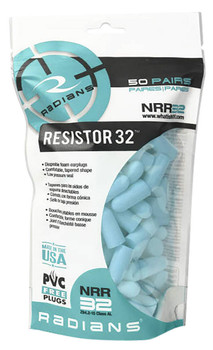Radians FP70ABG50 Resistor Earplugs Foam 32 dB In The Ear Aqua Blue Adult 50 Pair UPC: 674326357447