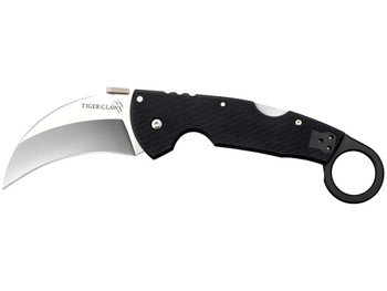 Cold Steel CS22C Tiger Claw 3.50" Folding Hawkbill Plain Stonewashed American S35VN Blade/6" Matte Black w/Ring G10 Handle Includes Belt Clip