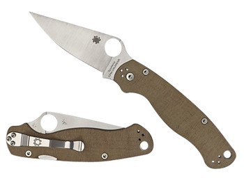 Spyderco C81MPCW2 Military 2 3.47" Folding Plain Stonewashed CPM Cru-Wear Blade/Brown Canvas Textured Micarta Handle Includes Pocket Clip