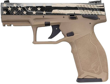 Taurus 1TX2214110USD TX22  Full Size 22 LR 101 4.10 Black Barrel Black Distressed US Flag Cerakote Serrated Slide FDE wBlack Controls Polymer Frame wPicatinny Rail UPC: 725327940494