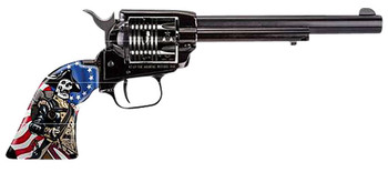 Heritage Mfg RR22B6ECSS Rough Rider Independence Day 22 LR 6 Shot 6.50 Black Oxide Barrel  Frame Black Oxide wEngraved US Flag Cylinder Custom Designed US Flag wSoldier Grips UPC: 727962708873