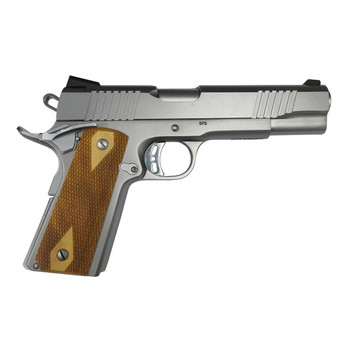 Rock Island 56828 Standard FS Rock Full Size 9mm Luger 101 5 Stainless Button Rifled Steel Barrel Stainless Serrated Slide Matte Stainless Steel Frame wBeavertail Wood Double Checkered Grip UPC: 4806015568285