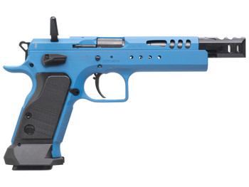 Tanfoglio IFG TFDOM9 Domina 9mm Luger Caliber with 5.20" Barrel, 17+1 or 19+1 Capacity, Overall Blue Finish Steel, Beavertail Frame, Ported Slide & Black Polymer Grip