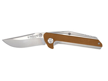 Camillus 19196 Sevens 2.75" Folding Plain Silver AUS-8 Carbonitride Titanium Blade, Desert Tan/SS G10/SS Handle