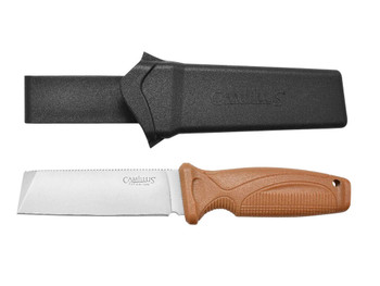 Camillus 19627 Swedge 4.30" Fixed Plain Silver 420 Steel Titanium Bonded Blade, Textured Tan ABS Handle, Includes Sheath
