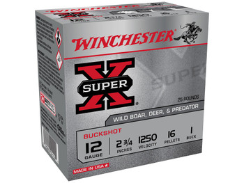 Winchester Ammo XB121VP25 Super X 12Gauge 2.75" 16Pellets 1Buck Shot 25 Per Box/10 Case *Value Pack