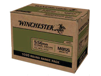 Winchester Ammo WM8551000 USA M855 Green Tip 5.56x45mmNATO 62gr Full Metal Jacket 1000 Per Box/1 Case *Sold By Case