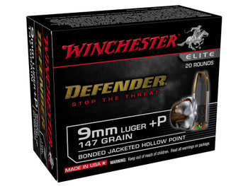 Winchester Ammo S9MMPDB2 Defender 9mmLuger+P 147gr Bonded Jacket Hollow Point 20 Per Box/10 Case