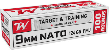 9MM LUGER NATO 124GR FULL METAL JACKET 100/BOX UPC: 020892232020