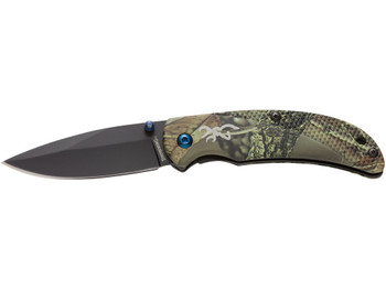 Browning 3220344 Prism 3 EDC Folding 2.38" Plain Black Oxide 7Cr17MoV SS Blade, Camo w/Brass Accents & Logo Anodized Aluminum Handle, Includes Pocket Clip