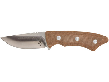 Browning 3220498B Guide Series Small 3" Fixed Drop Point Plain Brown Satin Sandvik 14C28N SS Blade, Brown Micarta Handle