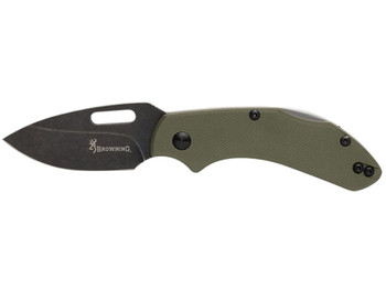 Browning 3220504 Hidden Hollow EDC Small 2.25" Folding Drop Point Plain Black Oxide Stonewashed D2 Steel Blade, OD Green G10 Handle