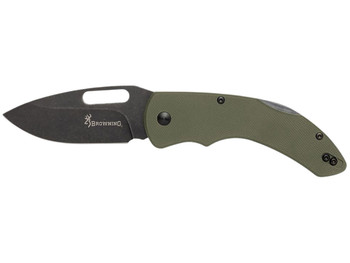 Browning 3220506 Hidden Hollow EDC Large 3" Folding Drop Point Plain Black Oxide Stonewashed D2 Steel Blade, OD Green G10 Handle