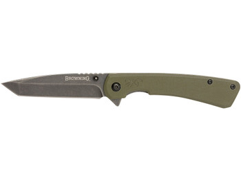 Browning 3220507 Branded Rock EDC 3" Folding Tanto Plain Black Stonewashed 7Cr17MoV SS Blade OD Green, G10 Handle