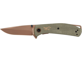 Browning 3220516 Trailside EDC Small 3" Folding Modified Drop Point Plain Titanium Finish D2 Steel Blade, Green Micarta Handle
