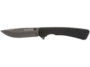 Browning 3220514 Branded Rock EDC 3" Folding Drop Point Plain Black Stonewashed 7Cr17MoV SS Blade, Black G10 Handle