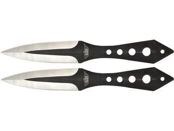 Uzi Accessories UZKTRWTZP Throwing Knives Two Fixed Plain Black/Silver Stainless Steel Blade, Black Stainless Steel Handle, Includes Nylon Holster