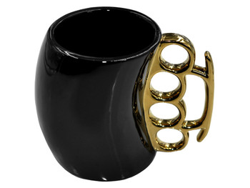 Caliber Gourmet CBGM1026 Caliber Gourmet Brass Knuckle Mug Black & Gold Ceramic Brass Knuckles