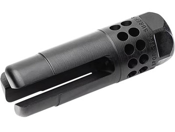 SureFire WARCOMPSPORT7625824 Warcomp Sport Flash Hider 30 Cal (7.62mm NATO) 5/8"-24 tpi, Open Tine 3-Prong, Ported Black Stainless Steel for AR/M4 Platform