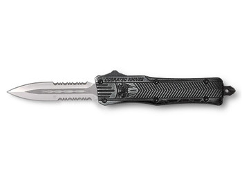 CobraTec Knives SSWCTK1SDAG2SS CTK-1 2.75" OTF Part Serrated D2 Steel Blade/Stonewashed Aluminum Handle Features Glass Breaker Includes Pocket Clip