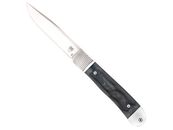 CobraTec Knives CTTHRBLK Trapper Hidden Release 3.12" OTS Drop Point Plain Satin D2 Steel Blade, 4.25" Black Bone Scales Handle