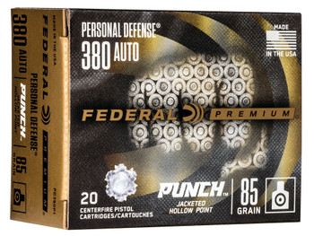 Federal PD380P1 Punch Personal Defense 380ACP 85gr Jacketed Hollow Point 20 Per Box/10 Case